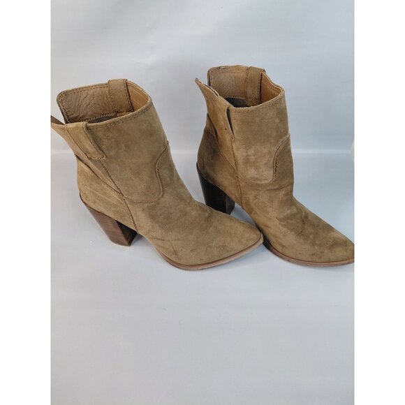 Very G Womens Western Suede Ankle Boots Size 8.5 Tan Block Heel - Picture 1 of 12
